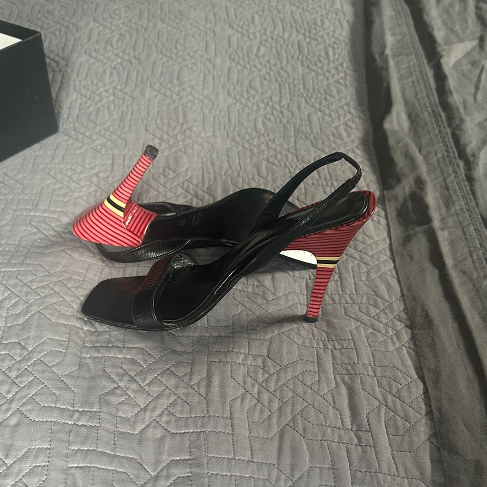 Gucci Black and Pink Striped Heels